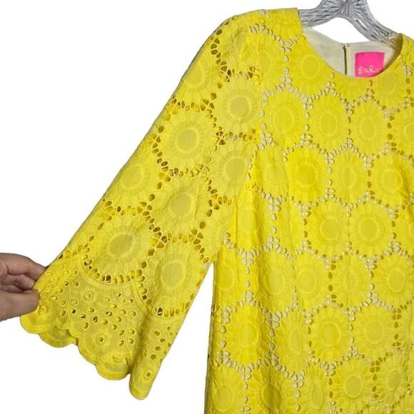 Lilly Pulitzer Mariella Dress Floral Scallop Eyelet Yellow Size 0 - Picture 6 of 12